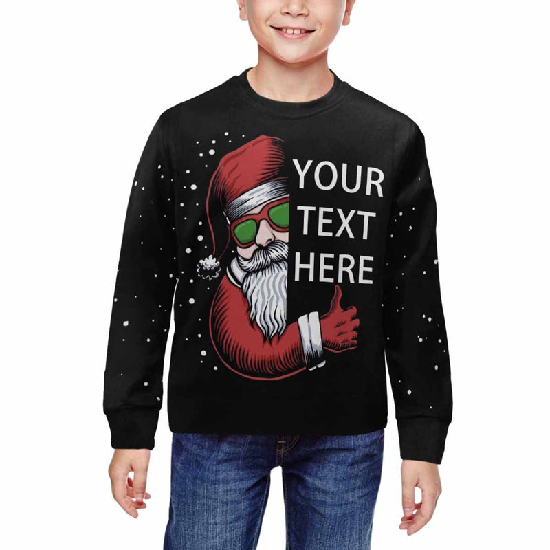 Custom Text Christmas Santa Claus Kid's Crewneck Sweatshirt