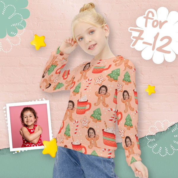 Custom Face Sweaters Orange Doll Pullover Kid's Crewneck Sweater