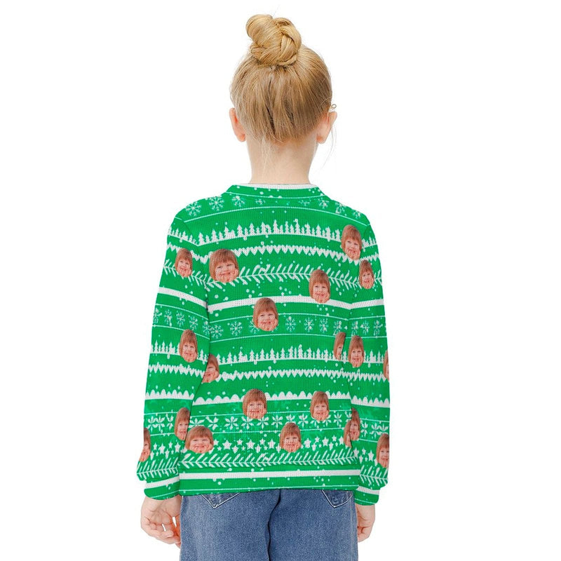 Custom Face Sweaters Red Green Christmas Personalised Pullover Kid's Crewneck Sweater For Girls 6-12Y Ugly Christmas Sweater With Photo