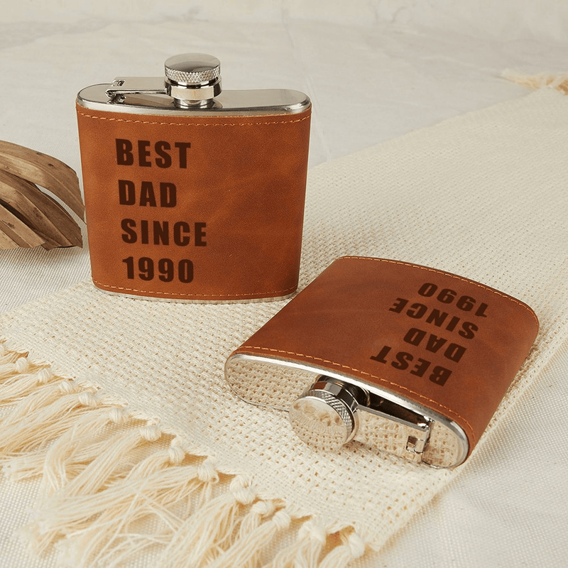 Personalized Leather Flask 6 OZ Custom Date Best Dad Hip Flask for Father's Day Gift for Dad Personalized Gift for Him