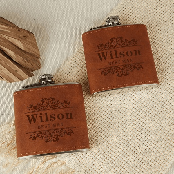 Personalized Leather Flask 6 OZ Custom Name Best Man Hip Flask for Father's Day Gift for Dad Personalized Gift for Him