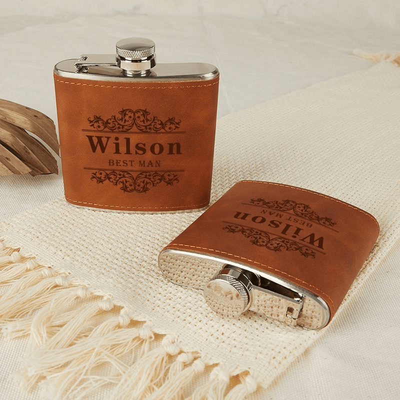 Personalized Leather Flask 6 OZ Custom Name Best Man Hip Flask for Father's Day Gift for Dad Personalized Gift for Him