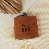 Personalized Leather Flask 6 OZ Custom Name Cheers to the Best Dad Hip Flask for Father's Day Gift for Dad Personalized Gift for Him