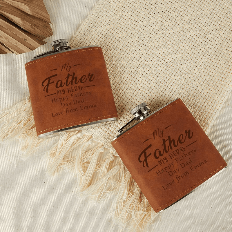 Personalized Leather Flask 6 OZ Custom Name Happy Father's Day Hip Flask for Father's Day Gift for Dad Personalized Gift for Him