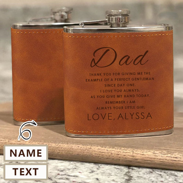 Custom Text&Name Hip Flask Leather Flask 6 OZ for Fathers Day Gift