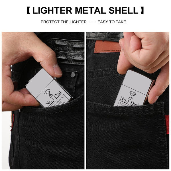 Custom Name Metal Single-Sided Printing No.1 Dad Lighter Housing Personalized Lighter Case Father's Day Gift