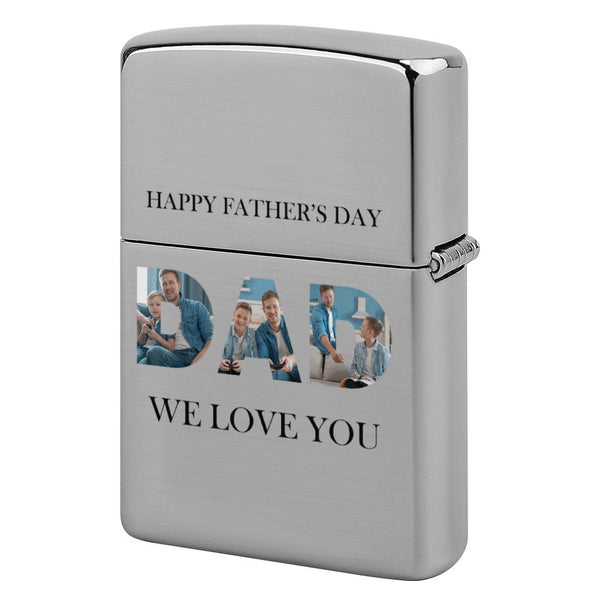 [Upload 3 Photos] Custom Photo Metal Single-Sided Printing Dad Lighter Housing Personalized Lighter Case Father's Day Gift