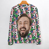 Custom Face&Flag Sweater for Men FIFA World Cup Soccer Football Personalized Ugly Sweater Long Sleeve Lightweight Round Neck Sweater Tops