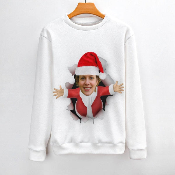 Custom Face Ugly Christmas Sweater With Photo Round Neck Sweater for Men Santa Claus Christmas Long Sleeve Lightweight Sweater Tops