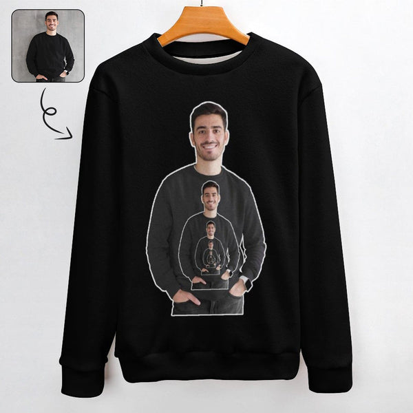 Custom Sweaters Photo Round Neck Men's Black Sweater Design Your Own Sweater Long Sleeve Lightweight Sweater Tops Personalized Ugly Sweater With Photo