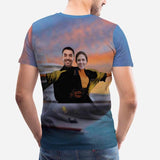 Custom Photo Tee Beautiful Sky Hug My Lover Shirts with Personalized Pictures Men's All Over Print T-shirt