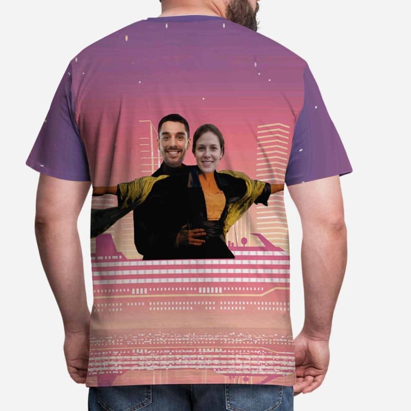 Custom Photo Tee Beautiful Sky Hug My Lover Shirts with Personalized Pictures Men's All Over Print T-shirt