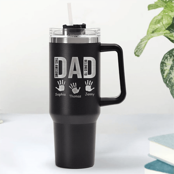 Custom Name Dad 40oz Stainless Steel Travel Tumbler with Handle and Straw Lid Large Capacity Car Cup Father's Day Gifts