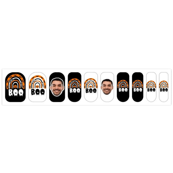 Custom Face Pumpkin Bat Nail Stickers 5pcs Personalized Nail Stickers for Halloween