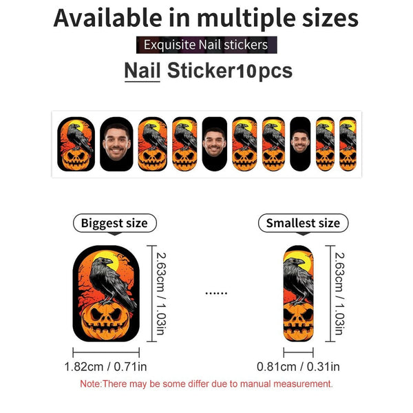 Custom Face Pumpkin Blackbird Nail Stickers 5pcs Personalized Nail Stickers for Halloween