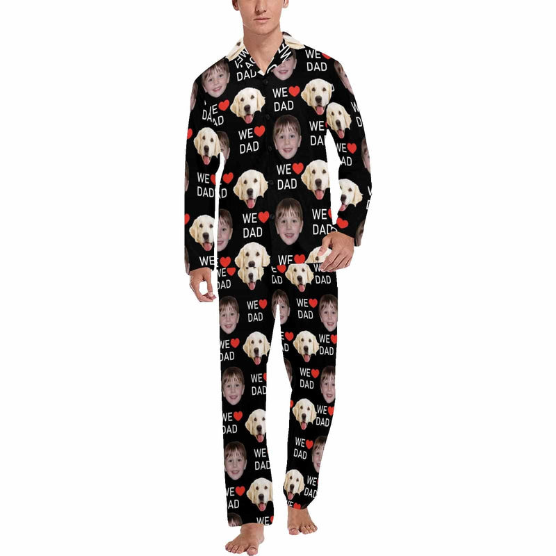 Custom 2 Photo Face Pajamas Happy Father's Day For We DAD Men's Long and Short Pajama Set Gift For Family