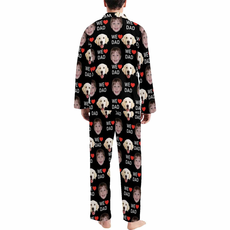 Custom 2 Photo Face Pajamas Happy Father's Day For We DAD Men's Long and Short Pajama Set Gift For Family