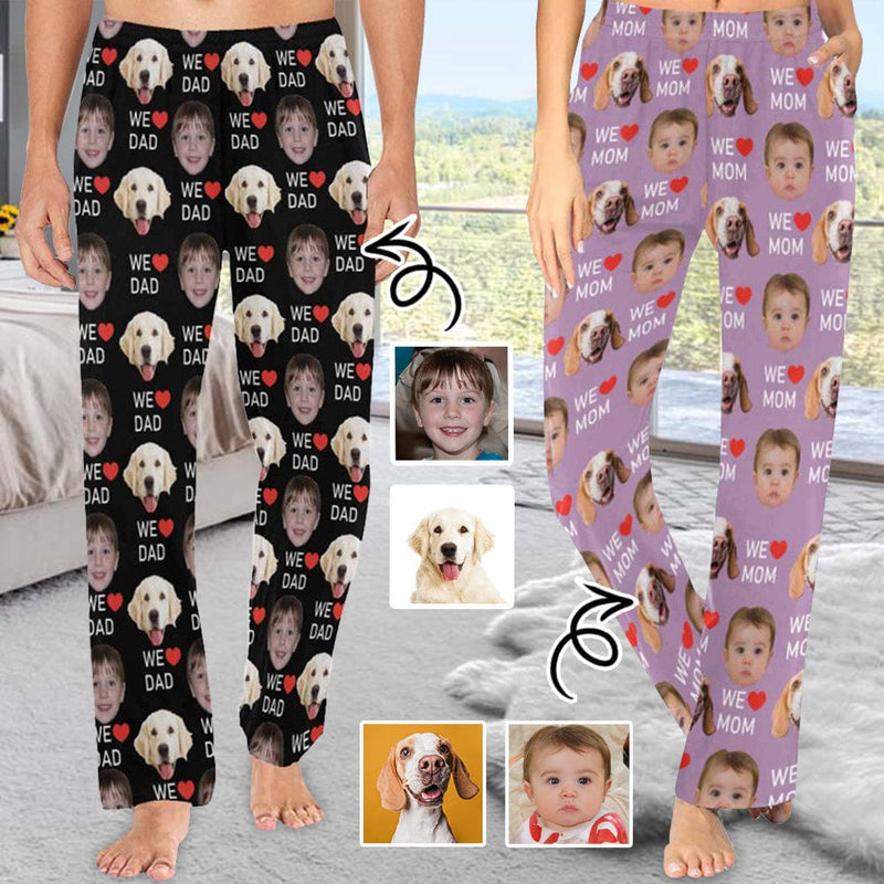 Custom 2 Photo Face Pajamas Happy Mother's Day Father's Day For We MOM&DAD Men's Long Pajama Pants Gift For Family