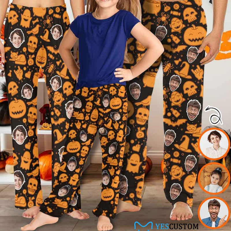 Halloween Family Matching Pajama Pants Custom Face Pumpkin Head Tracksuit Halloween Party