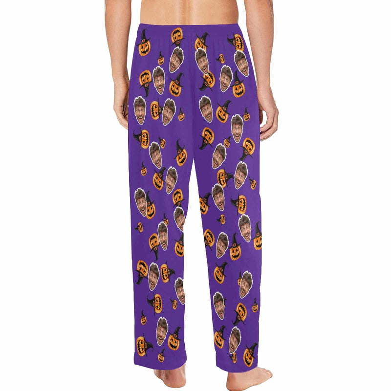 Halloween Family Matching Pajama Pants Custom Face Purple Pumpkin Head Tracksuit Halloween Party