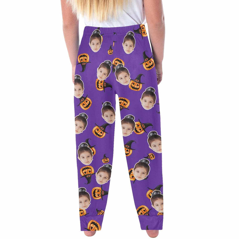 Halloween Family Matching Pajama Pants Custom Face Purple Pumpkin Head Tracksuit Halloween Party