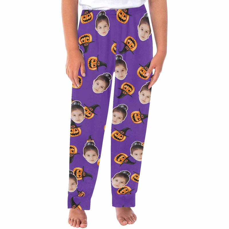 Halloween Family Matching Pajama Pants Custom Face Purple Pumpkin Head Tracksuit Halloween Party