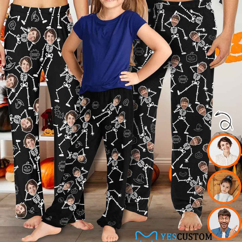 Halloween Family Matching Pajama Pants Custom Face Skeleton Tracksuit Halloween Party