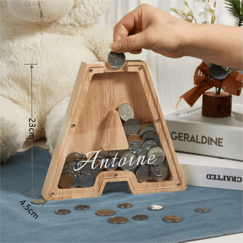 Personalized Letter Wooden Piggy Bank for Kids Custom Name Coin Bank Wood Alphabet Letter Bank Money Box