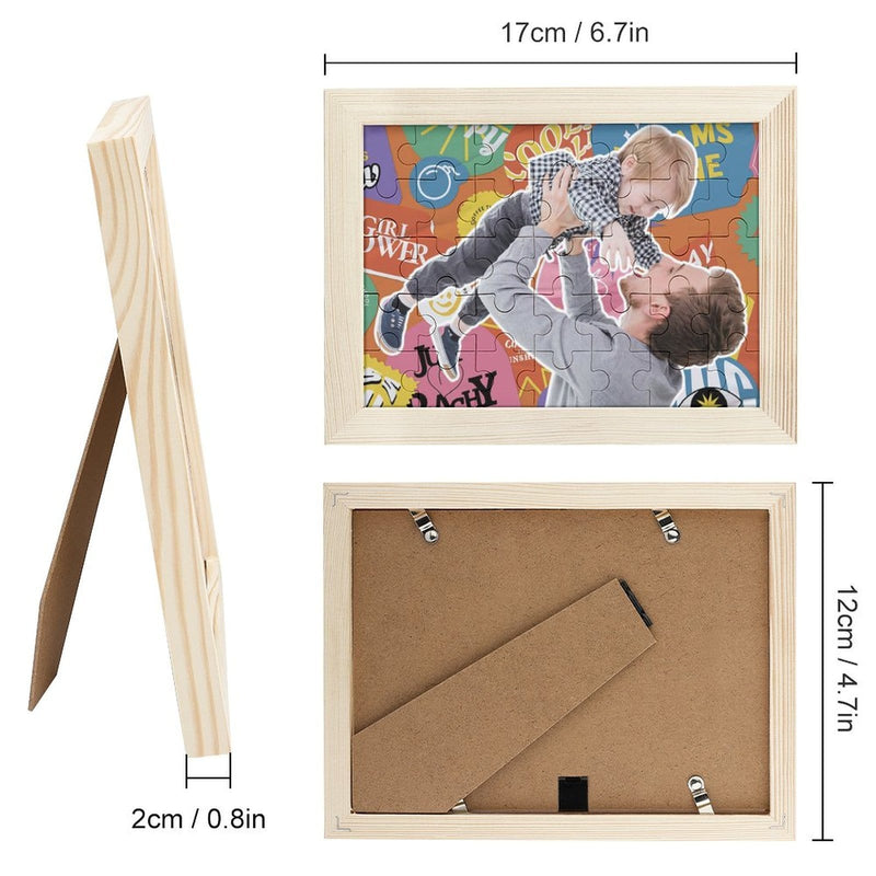 Custom Photo Dad  & Kids Playing Family Time Solid Wood Jigsaw Puzzle Frame