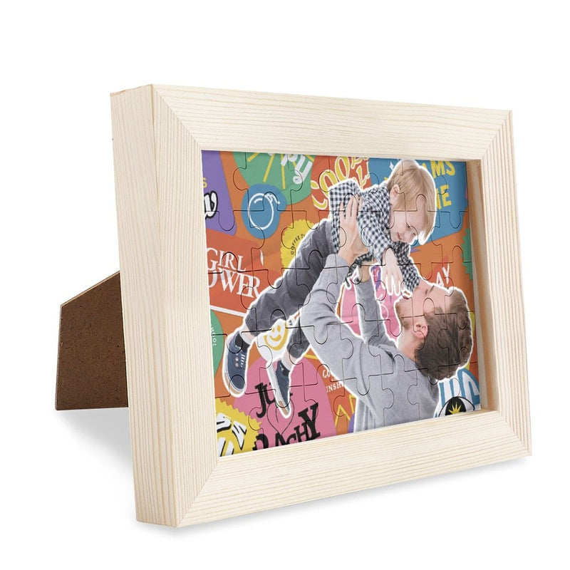 Custom Photo Dad  & Kids Playing Family Time Solid Wood Jigsaw Puzzle Frame