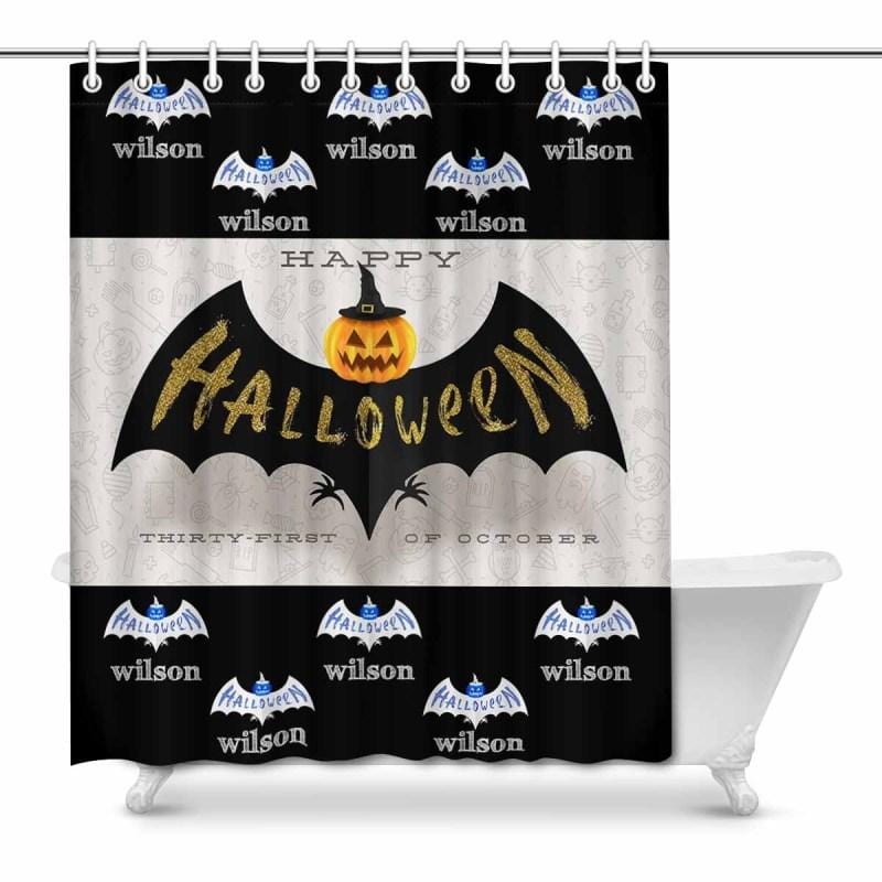 Custom Name Halloween Bat Shower Curtain 66inx72in