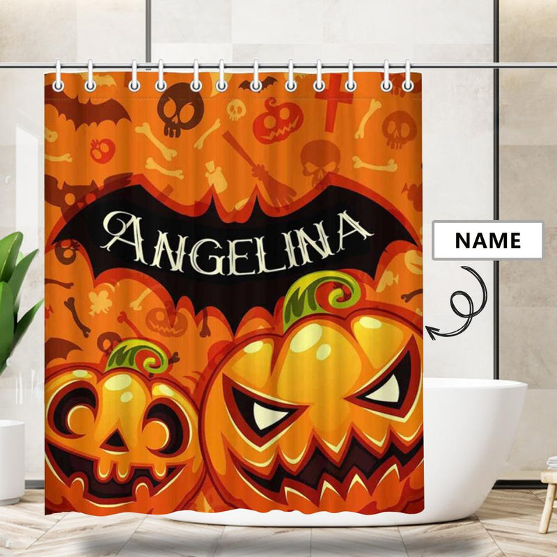 Custom Name Halloween Pumpkin Shower Curtain 66inx72in