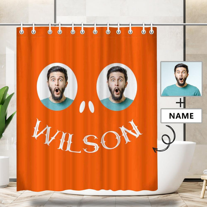 Custom Name&Photo Halloween Smiley Shower Curtain 66inx72in