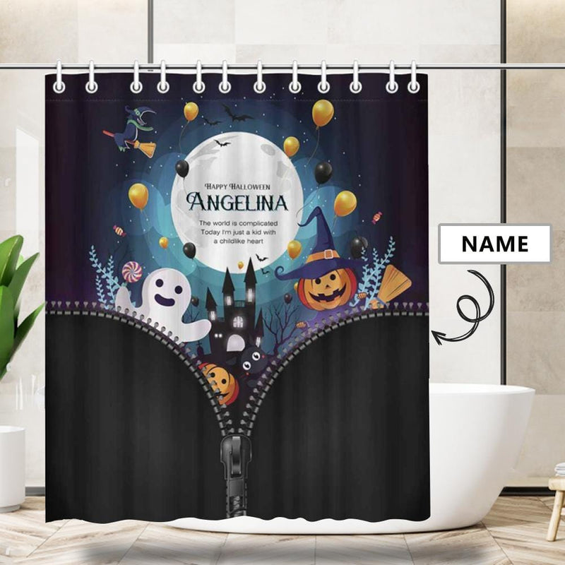 Custom Name Zipper Happy Halloween Shower Curtain 66inx72in