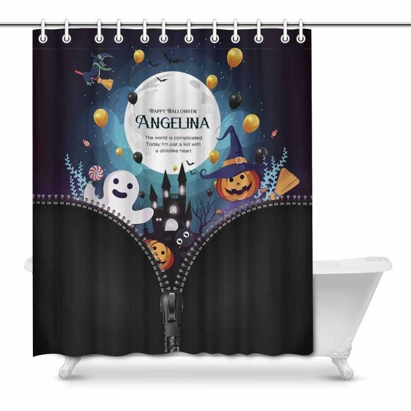 Custom Name Zipper Happy Halloween Shower Curtain 66inx72in