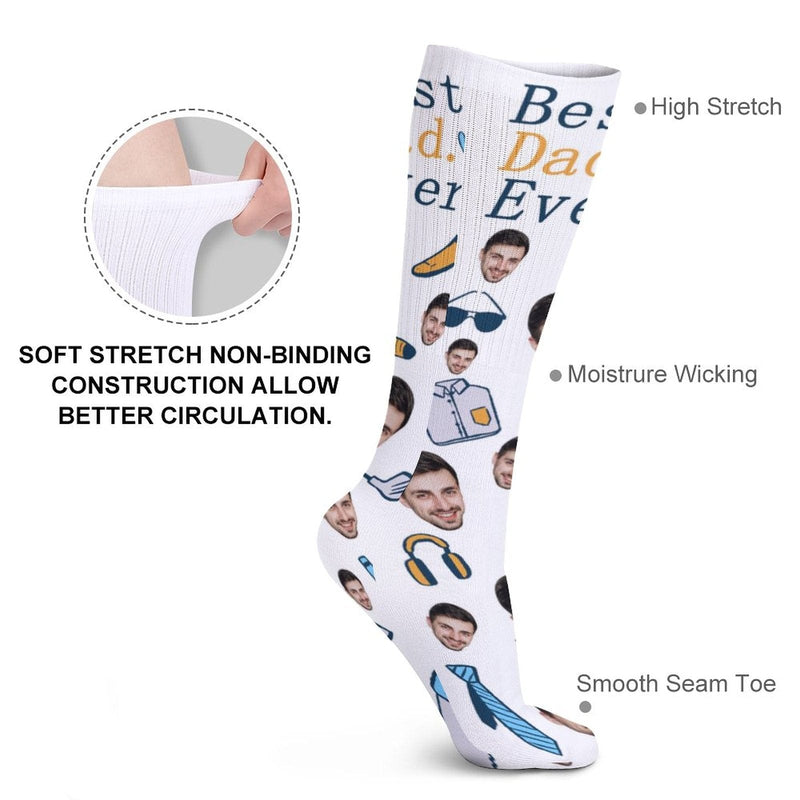 Father's Day-Custom Face Sublimated Crew Socks Best Dad Ever Personalized Pohto Face on Socks All Over Print Gift