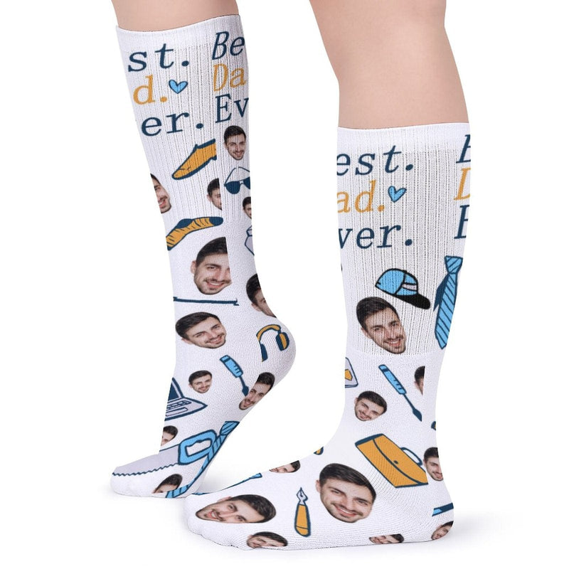 Father's Day-Custom Face Sublimated Crew Socks Best Dad Ever Personalized Pohto Face on Socks All Over Print Gift