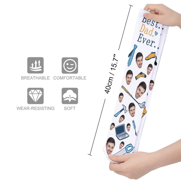 Father's Day-Custom Face Sublimated Crew Socks Best Dad Ever Personalized Pohto Face on Socks All Over Print Gift