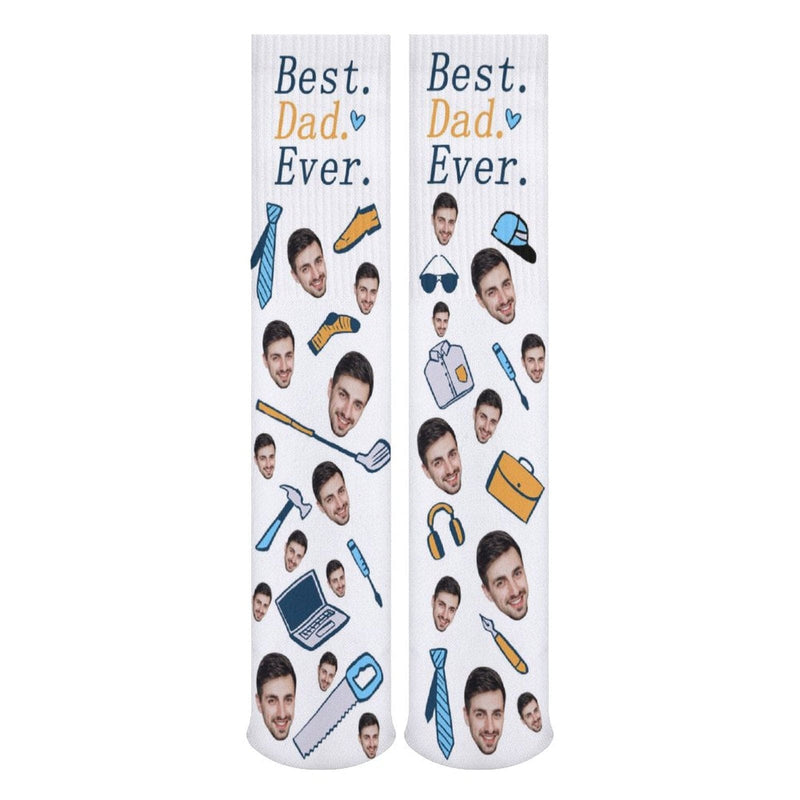 Father's Day-Custom Face Sublimated Crew Socks Best Dad Ever Personalized Pohto Face on Socks All Over Print Gift