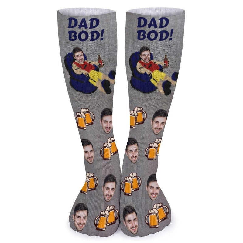 Father's Day-Custom Face Sublimated Crew Socks Dad Bod Personalized Pohto Face on Socks All Over Print Gift