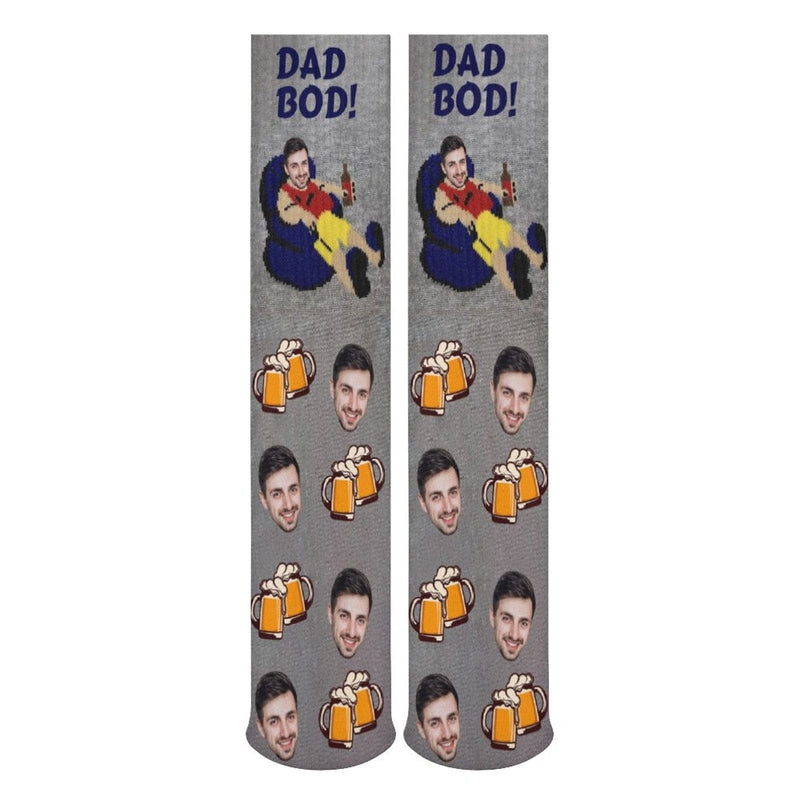 Father's Day-Custom Face Sublimated Crew Socks Dad Bod Personalized Pohto Face on Socks All Over Print Gift