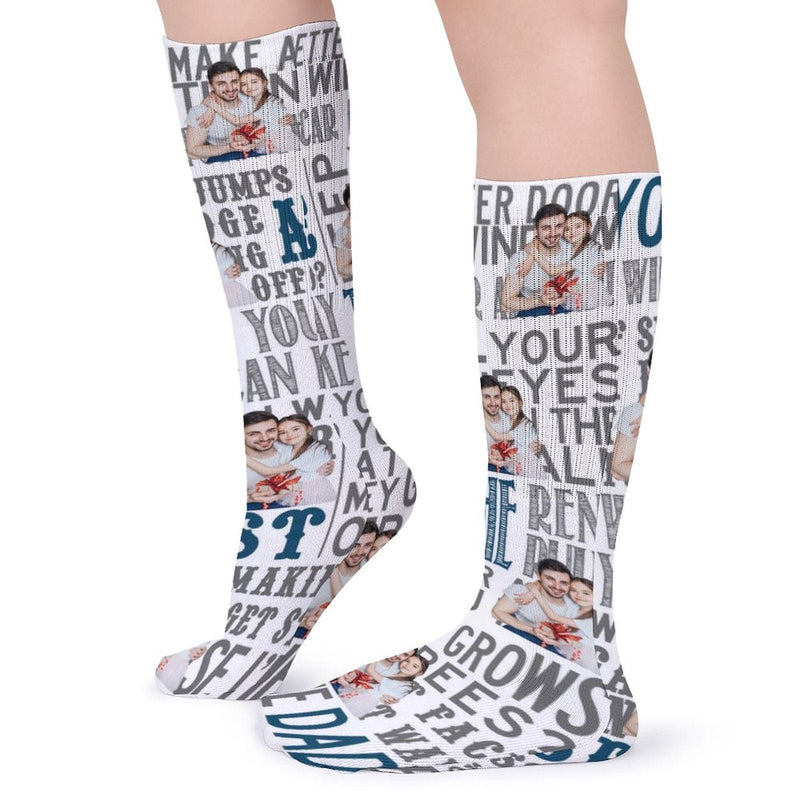 Father's Day-Custom Photo Sublimated Crew Socks Personalized Pohto Face on Socks All Over Print Gift