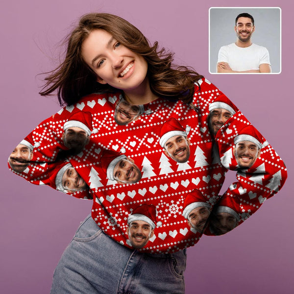 Custom #SUPER DEAL for Christmas Personalized Face Christmas Red Ugly Women's Christmas Sweatshirts, Gift For Christmas Custom face Sweatshirt, Ugly Couple Sweatshirts - YesCustom