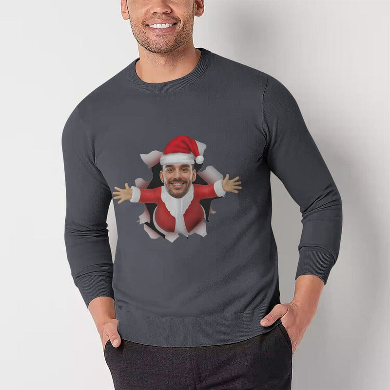 [High Quality]Custom Face Christmas Round Neck Sweater for Men Personalized Long Sleeve Ugly Sweater Tops