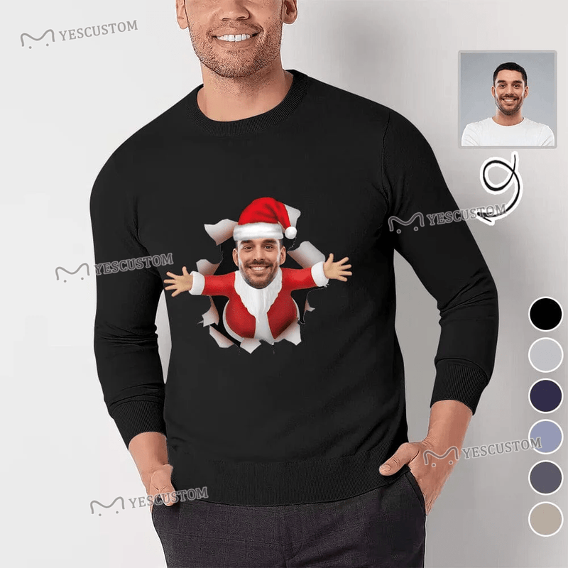 [High Quality]Custom Face Christmas Round Neck Sweater for Men Personalized Long Sleeve Ugly Sweater Tops