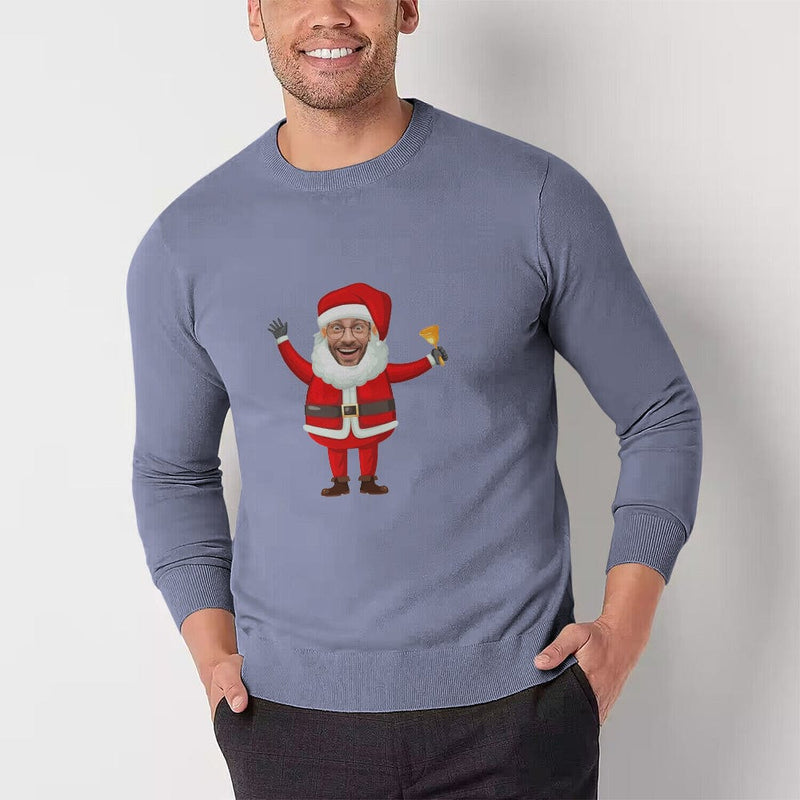 [High Quality]Custom Face Christmas Santa Round Neck Sweater for Men Personalized Long Sleeve Ugly Sweater Tops