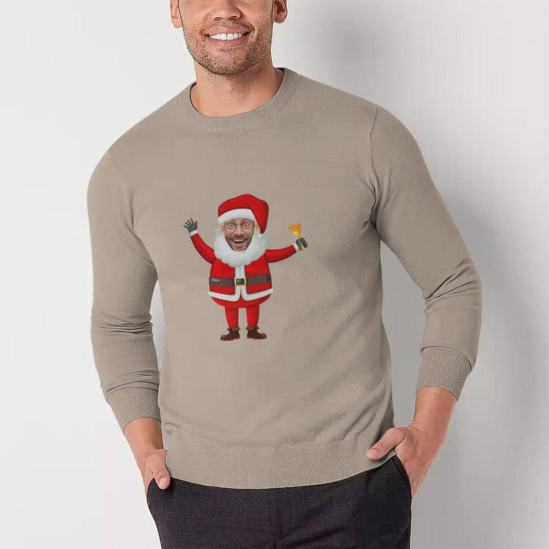 [High Quality]Custom Face Christmas Santa Round Neck Sweater for Men Personalized Long Sleeve Ugly Sweater Tops