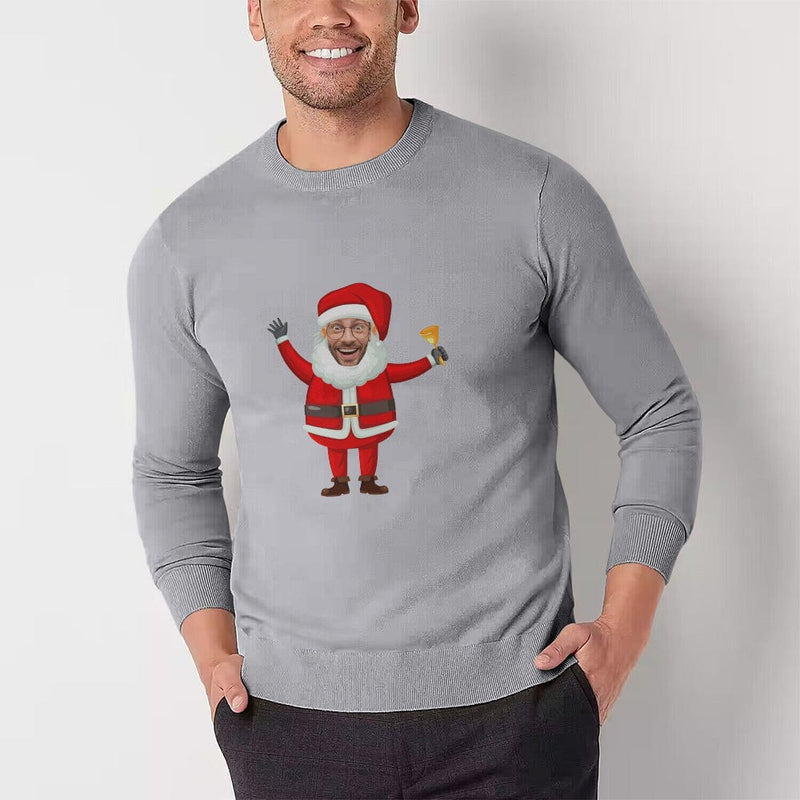 [High Quality]Custom Face Christmas Santa Round Neck Sweater for Men Personalized Long Sleeve Ugly Sweater Tops