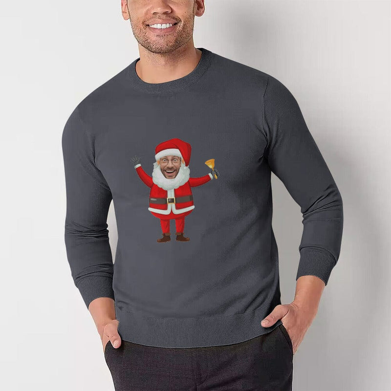 [High Quality]Custom Face Christmas Santa Round Neck Sweater for Men Personalized Long Sleeve Ugly Sweater Tops