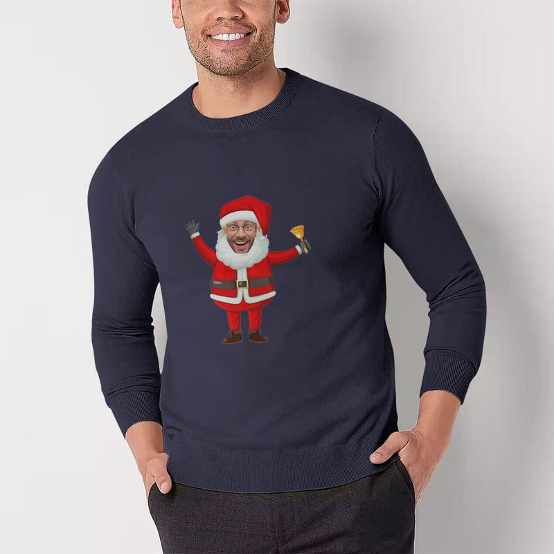 [High Quality]Custom Face Christmas Santa Round Neck Sweater for Men Personalized Long Sleeve Ugly Sweater Tops